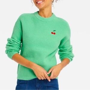 Target Crewneck Sweater A New Day Green Red Cherries Embroidered Size Medium